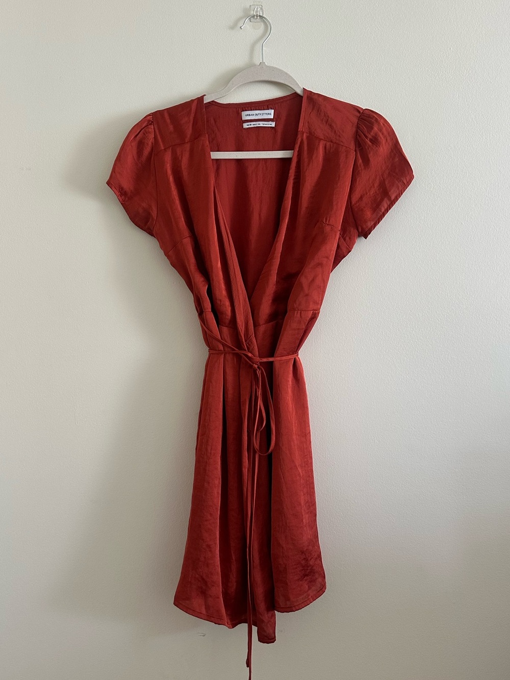 Satin Wrap Dress in Brick Red